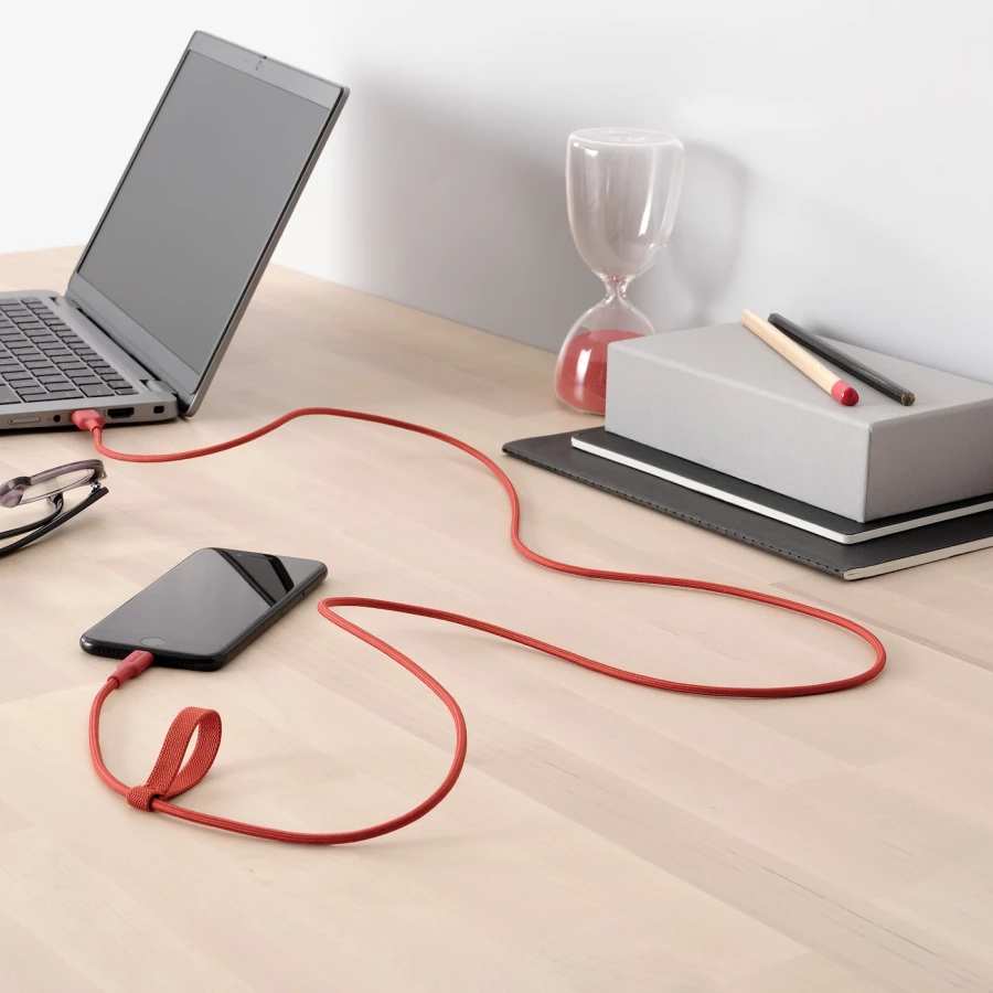 Кабель USB-A — USB-C  - LILLHULT IKEA/ ЛИЛЛЬХУЛЬТ ИКЕА, красный (изображение №6)