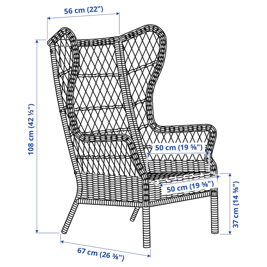 Садовое кресло - IKEA RISHOLMEN, 56x108x67см, черный/светло-коричневый, РИСХОЛЬМЕН ИКЕА (изображение №6)