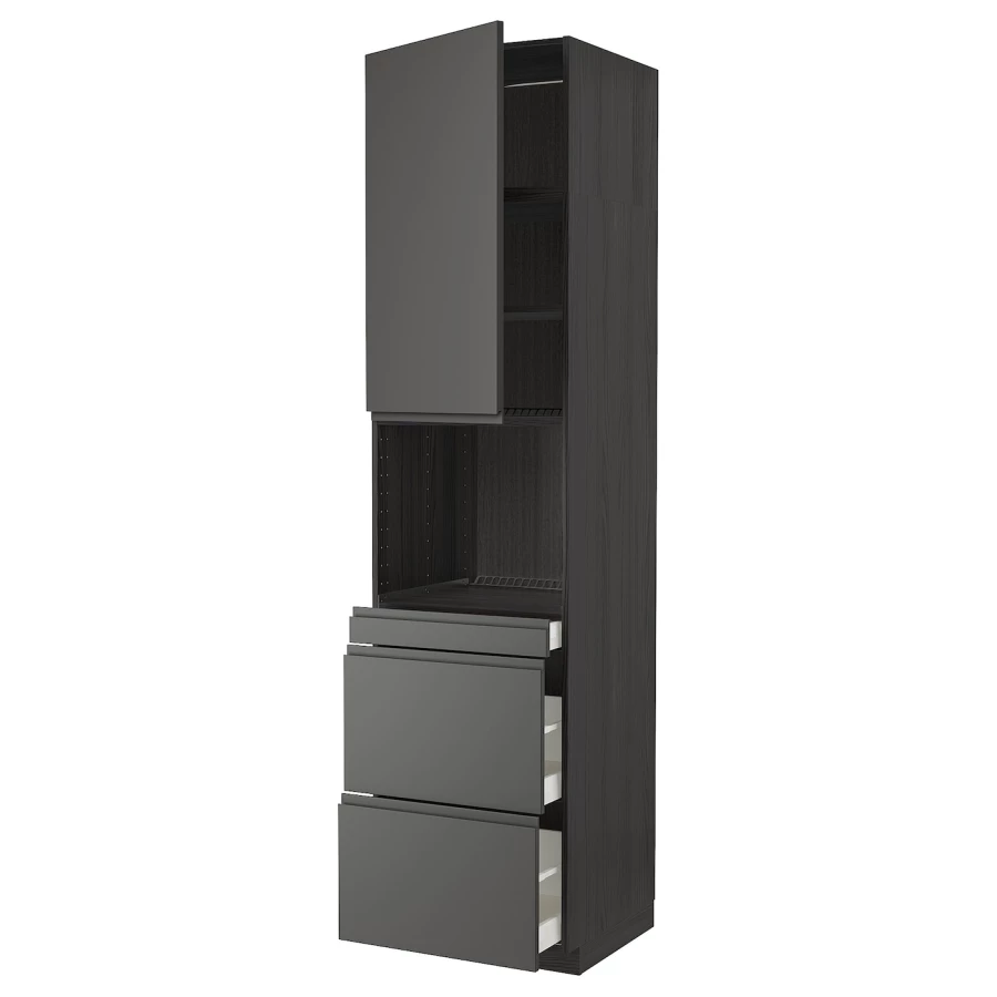 Высокий шкаф с ящиками - IKEA METOD/MAXIMERA/МЕТОД/МАКСИМЕРА ИКЕА, 240х60х60 см, черный/серый (изображение №1)
