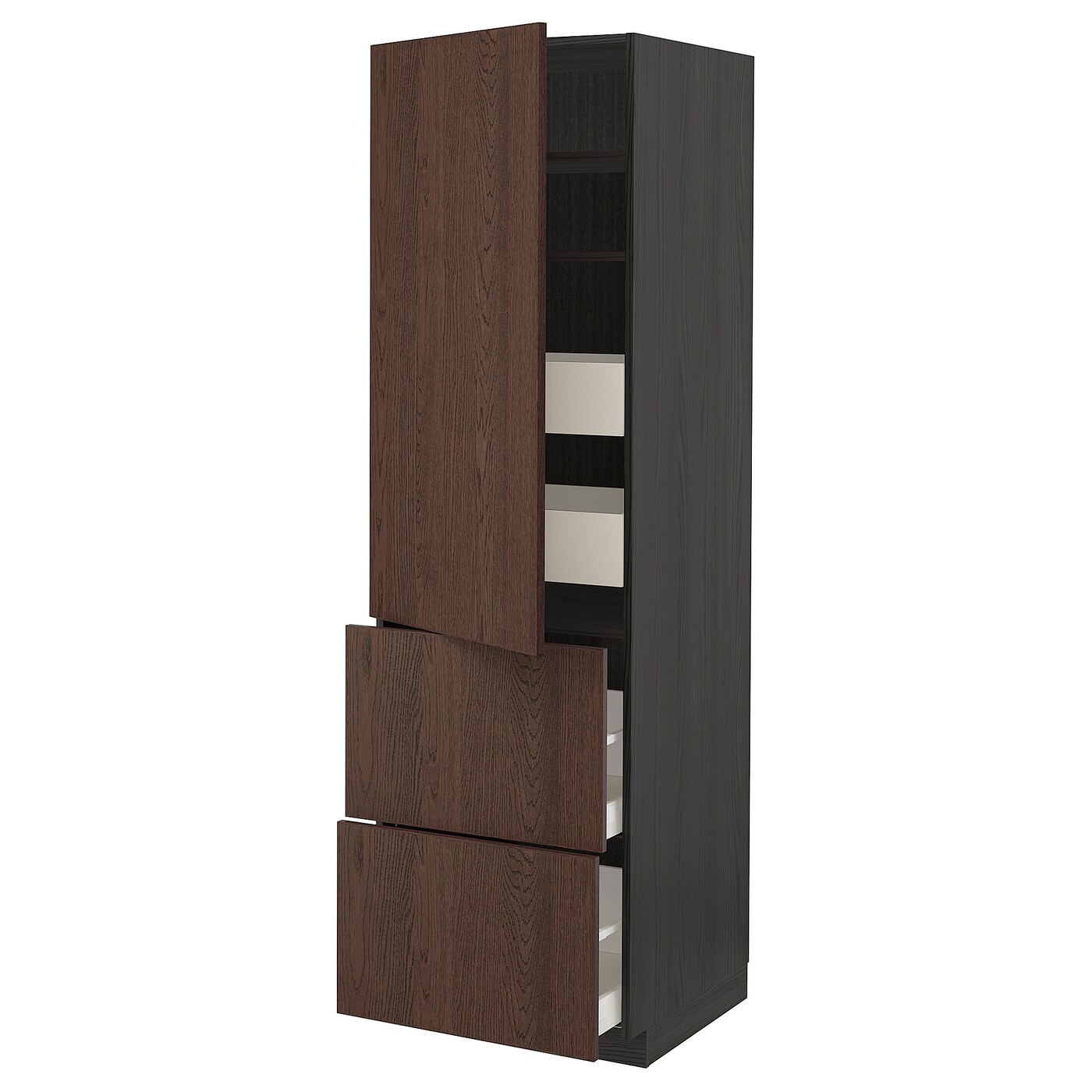 Высокий шкаф с ящиками - IKEA METOD/MAXIMERA/МЕТОД/МАКСИМЕРА ИКЕА, 200х60х60 см, черный/коричневый