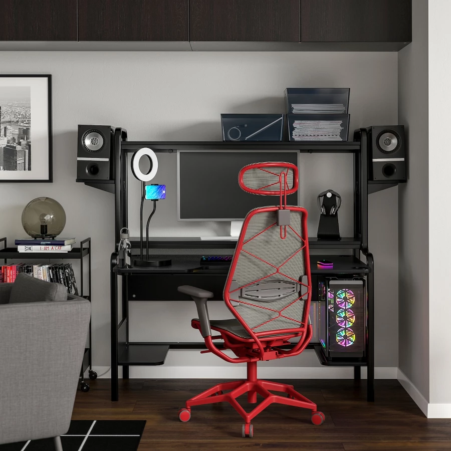 Игровой стол и стул - IKEA FREDDE/STYRSPEL, серый/черный/красный, 140/185x74x146 см, ФРЕДДЕ/СТИРСПЕЛ ИКЕА (изображение №2)