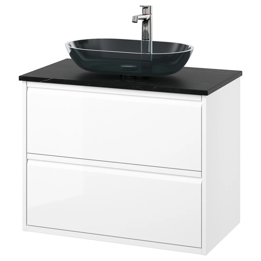 Тумба для ванной - ÄNGSJÖN / OXMYREN /АNGSJОN/ IKEA/ ЭНГСЬЕН / ОКСМИРЕН ИКЕА,  82х77 см , черный/белый (изображение №1)