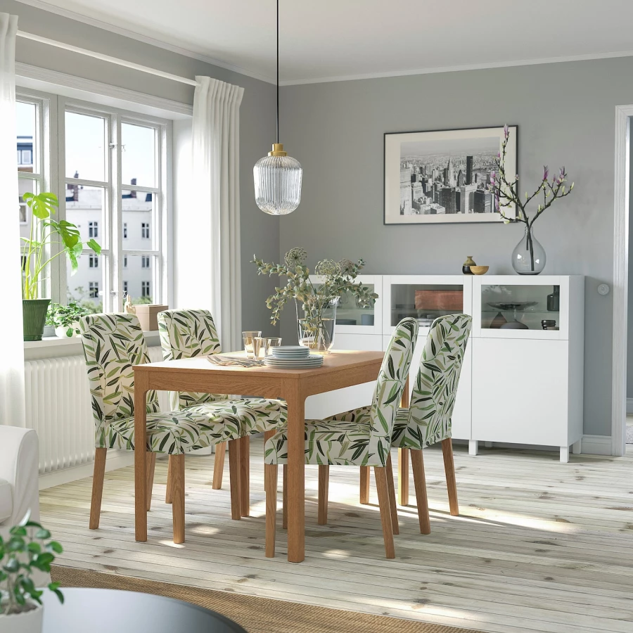 Стол и 4 стула - EKEDALEN / BERGMUND IKEA/ ЭКАДАЛЕН /БЕРГМУНД ИКЕА, 120/180 см, коричневый/белый с рисунокм (изображение №2)
