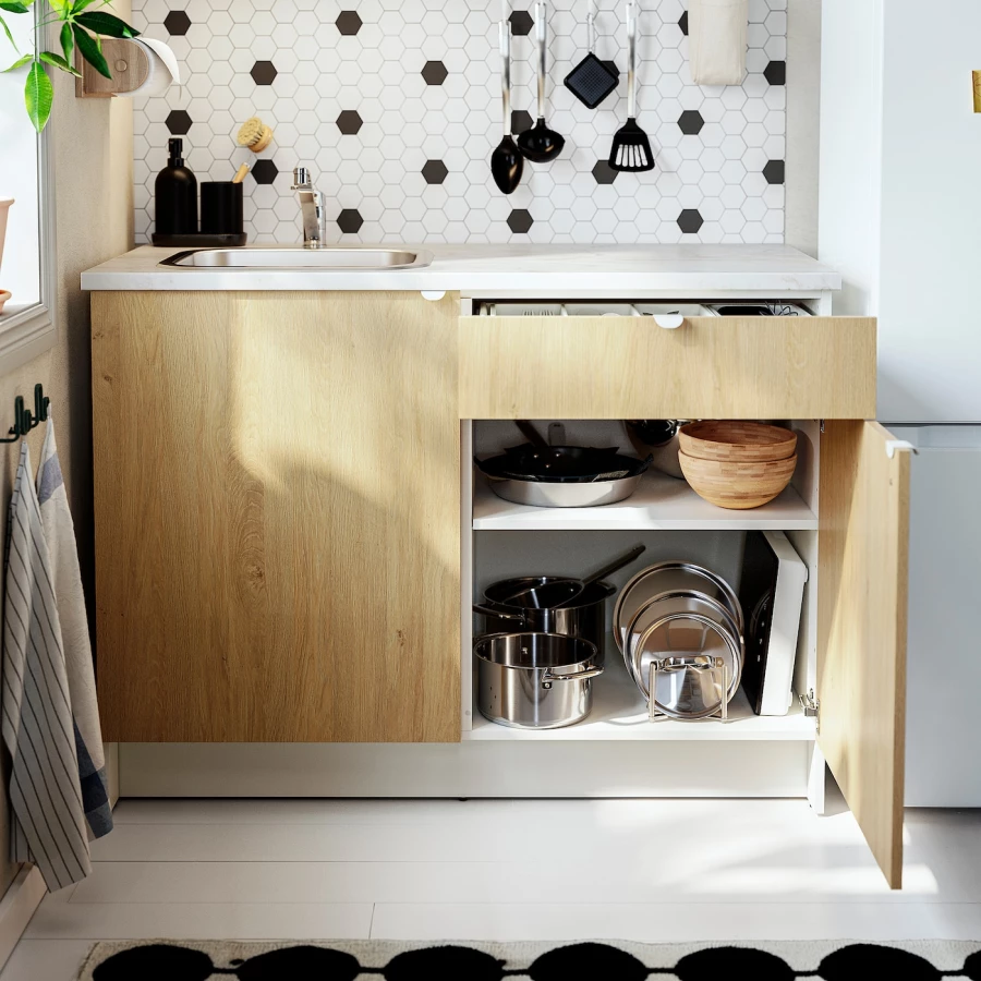 Комбинация кухонная прямая - KNOXHULT IKEA/ КНОКСХУЛЬТ ИКЕА, белый/под беленный дуб (изображение №3)