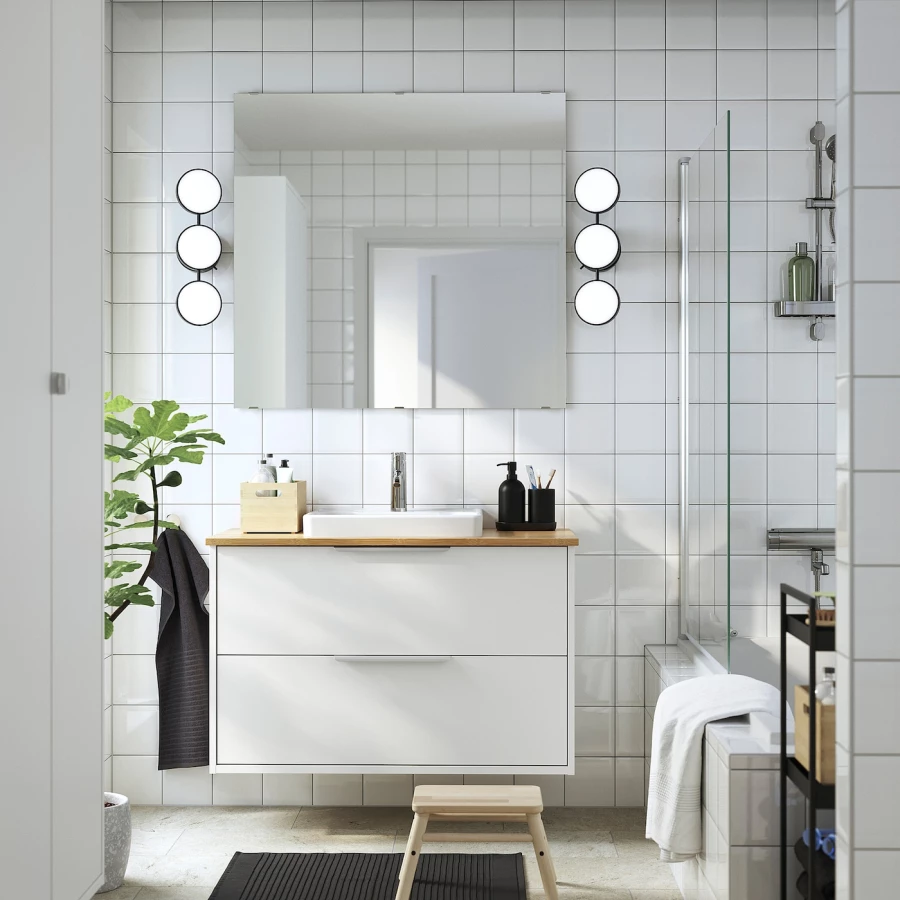 Тумба для ванной  - HAVBÄCK / ORRSJÖN/  HAVBАCK / ORRSJОN IKEA/ХАВБЕК / ОРРДЖЕН ИКЕА, 71х102 см, белый/под беленый дуб (изображение №2)