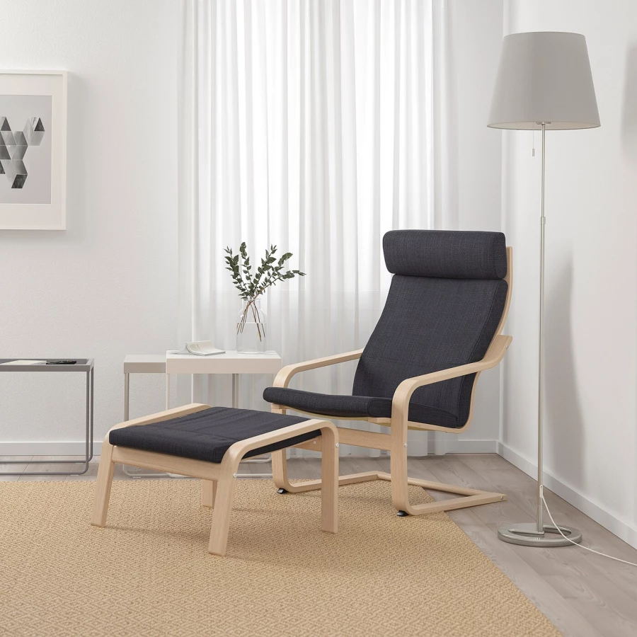 Кресло/табурет для ног - POÄNG / POАNG  IKEA/ ПОЭНГ ИКЕА,  72х66х7 см , черный/бежевый (изображение №4)