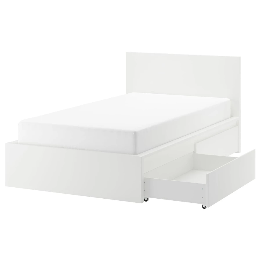 Каркас кровати с 2 ящиками для хранения - IKEA MALM/LURÖY/LUROY, 200х120 см, белый, МАЛЬМ/ЛУРОЙ ИКЕА (изображение №1)