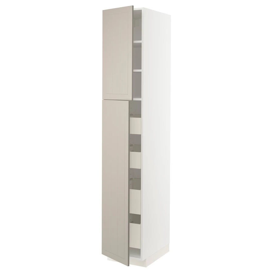 Высокий шкаф - IKEA METOD/MAXIMERA/МЕТОД/МАКСИМЕРА ИКЕА, 220х60х40 см, белый/темно-бежевый (изображение №1)