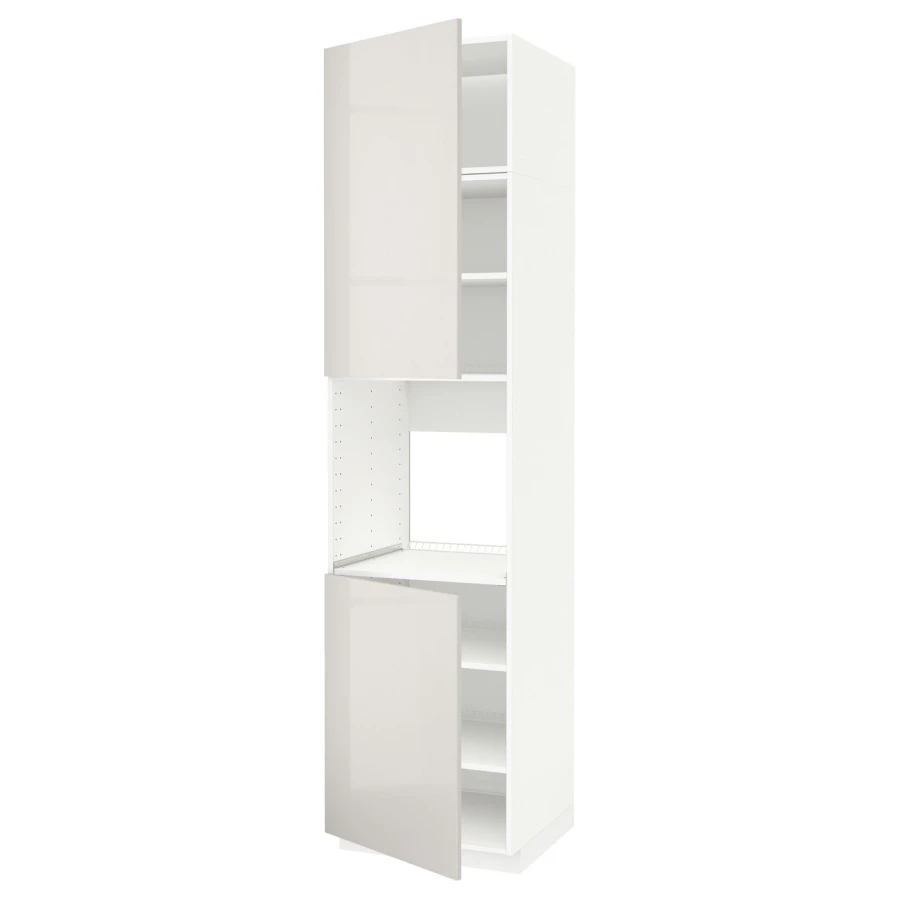 Кухонный шкаф-пенал - IKEA METOD/МЕТОД ИКЕА, 240х60х60 см, белый/светло серый глянцевый (изображение №1)
