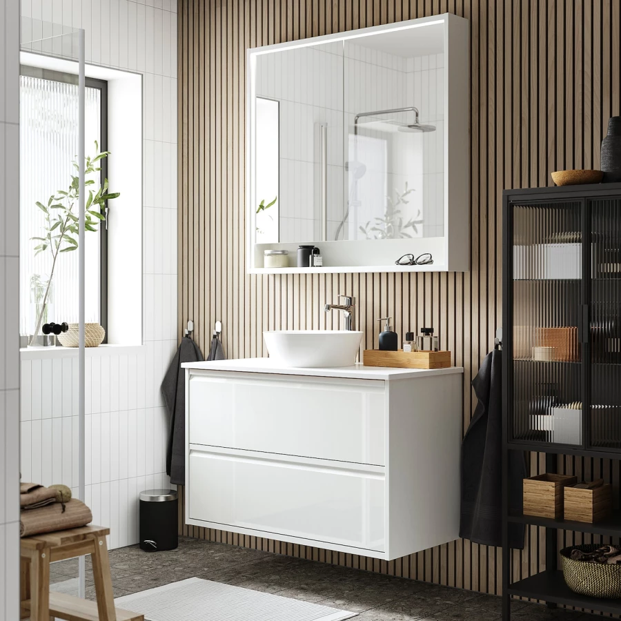 Тумба для ванной - ÄNGSJÖN / KATTEVIK /АNGSJОN IKEA/ ЭНГСЬЕН / КАТТЕВИК  ИКЕА,  102х71 см , белый (изображение №2)