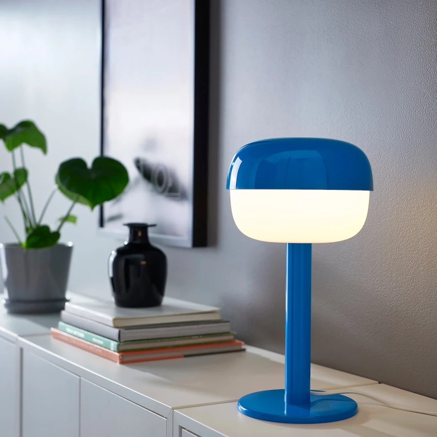 Настольная лампа - IKEA BLÅSVERK/BLASVERK/БЛОСВЕРК ИКЕА, 36х19 см, белый/синий (изображение №3)