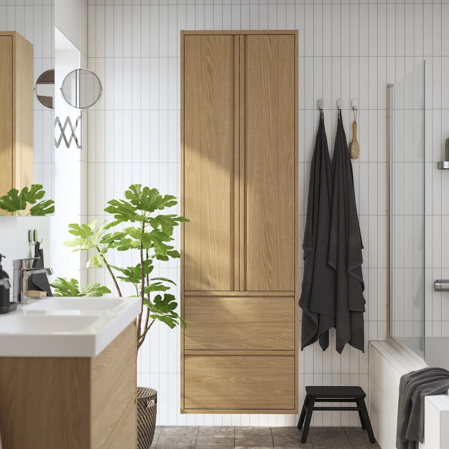 Высокий шкаф с дверцами/ящиками - IKEA ÄNGSJÖN/ANGDJON/ЭНГСЬЕН ИКЕА, 195х35х60 см, коричневый (изображение №2)