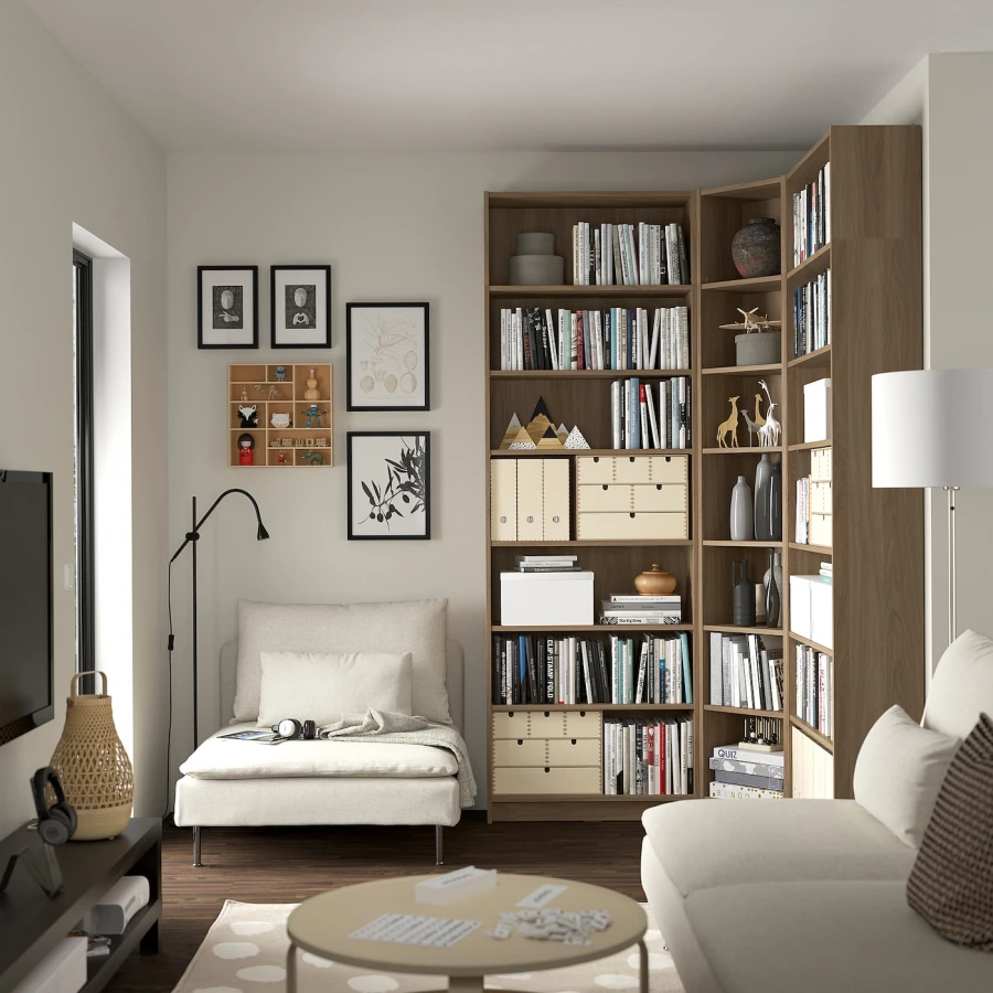 Книжный шкаф -  BILLY IKEA/ БИЛЛИ ИКЕА, 136х28х237 см, под беленый дуб (изображение №3)