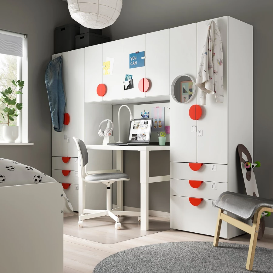 Детская гардеробная комбинация - IKEA PLATSA SMÅSTAD/SMASTAD, 181x42x240см, белый, ПЛАТСА СМОСТАД ИКЕА (изображение №2)