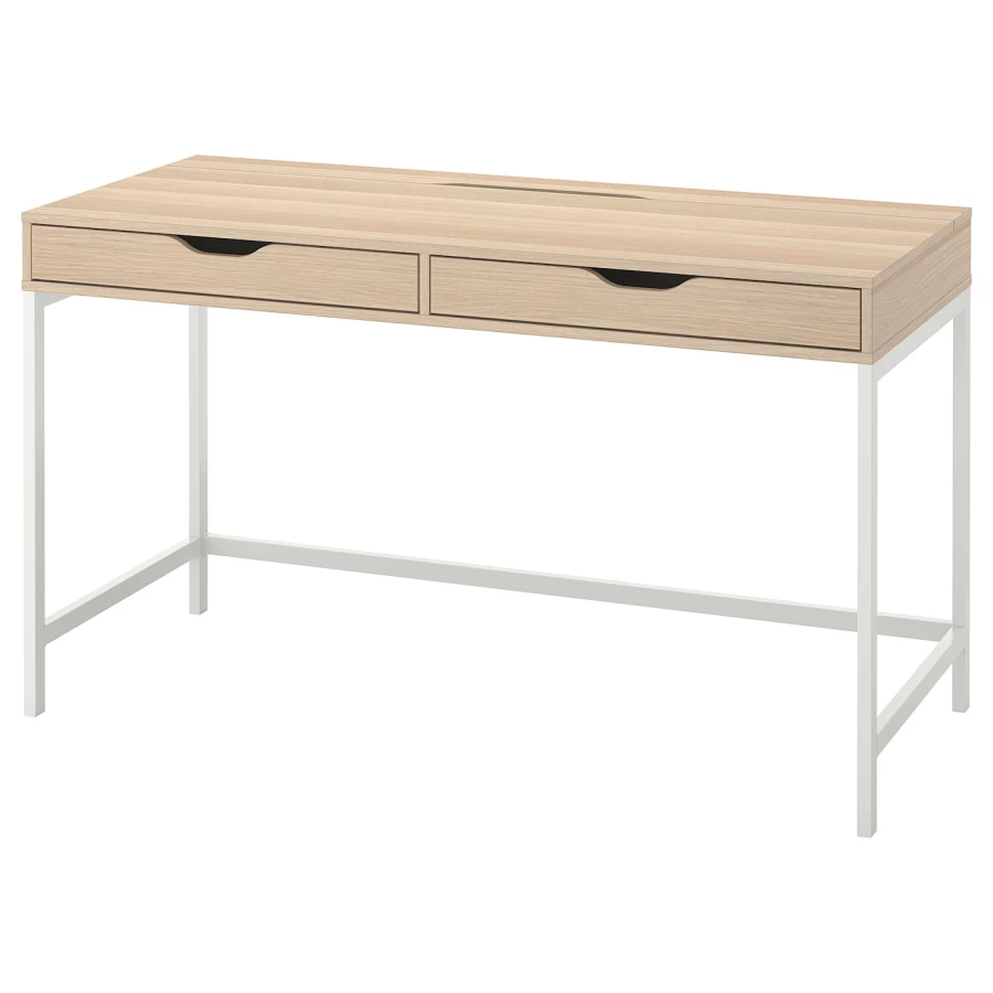 Письменный стол с ящиками - IKEA ALEX/АЛЕКС ИКЕА, 132х58 см, под беленый дуб/белый (изображение №1)