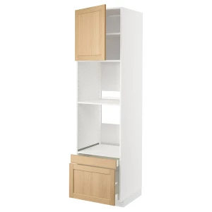 Высокий шкаф с ящиками - IKEA METOD/MAXIMERA/МЕТОД/МАКСИМЕРА ИКЕА, 220х60х60 см, белый/светло-коричневый