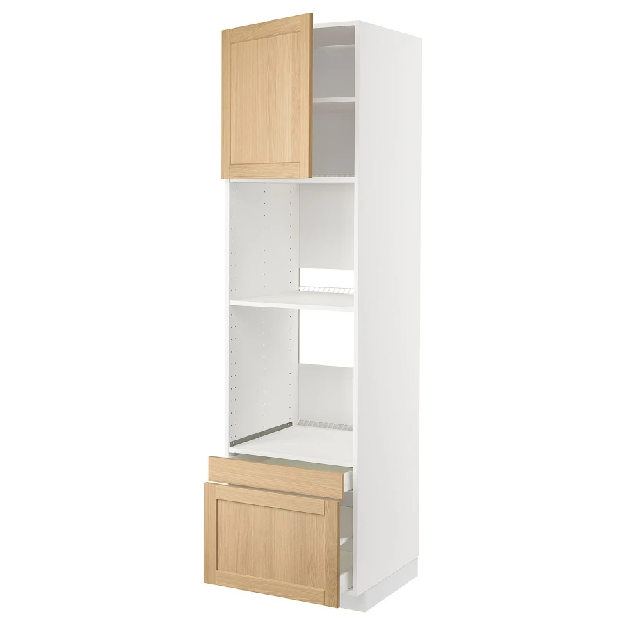 Высокий шкаф с ящиками - IKEA METOD/MAXIMERA/МЕТОД/МАКСИМЕРА ИКЕА, 220х60х60 см, белый/светло-коричневый (изображение №1)