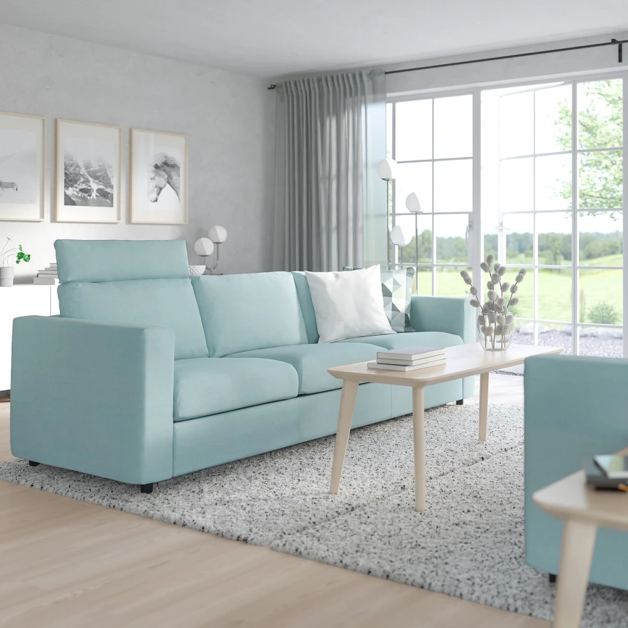 3-местный диван - IKEA VIMLE/ВИМЛЕ ИКЕА, 83х98х241 см, голубой (изображение №2)