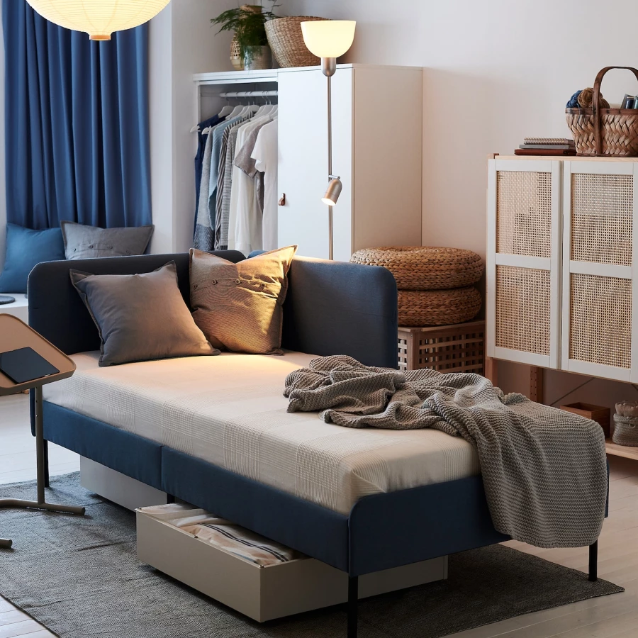 Каркас кровати с мягкой обивкой - IKEA BLÅKULLEN/BLAKULLEN, 200х90 см, синий, БЛОКУЛЛЕН ИКЕА (изображение №4)
