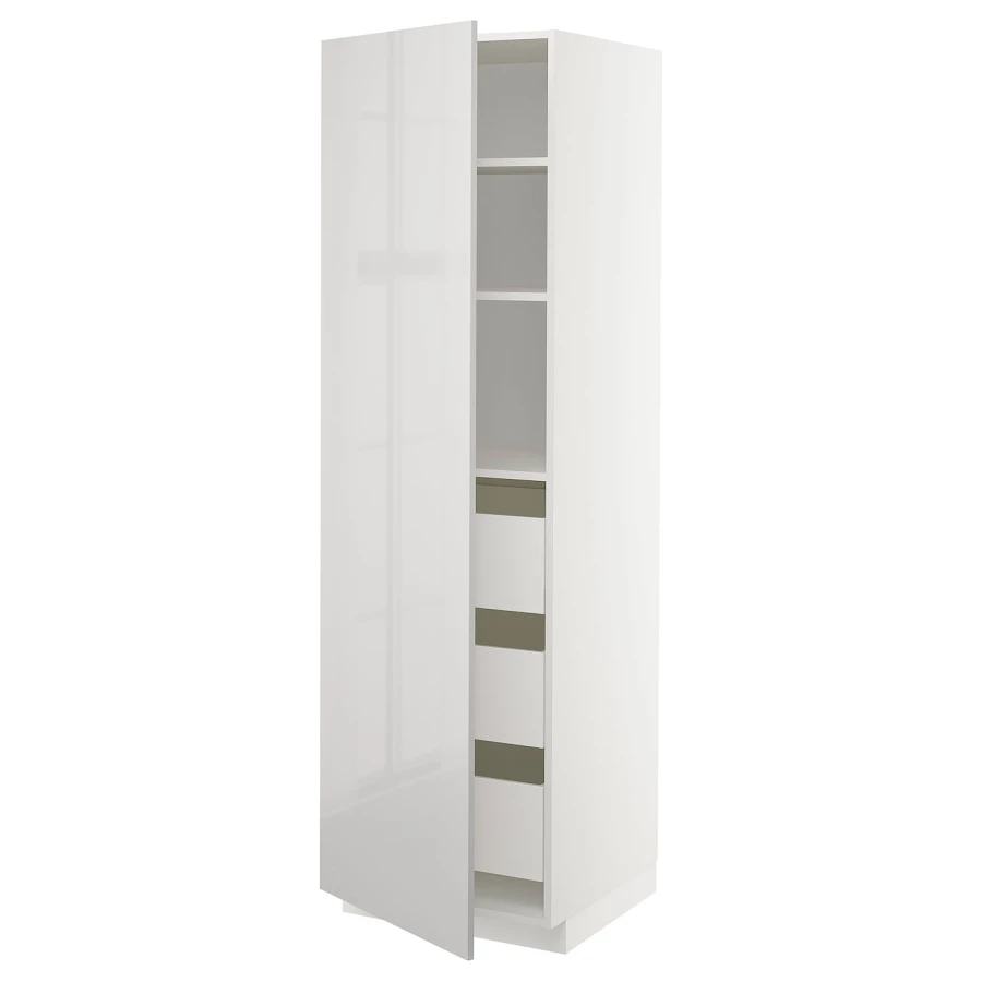Высокий шкаф с ящиками - IKEA METOD/MAXIMERA/МЕТОД/МАКСИМЕРА ИКЕА, 200х60х60 см, белый/светло-серый (изображение №1)