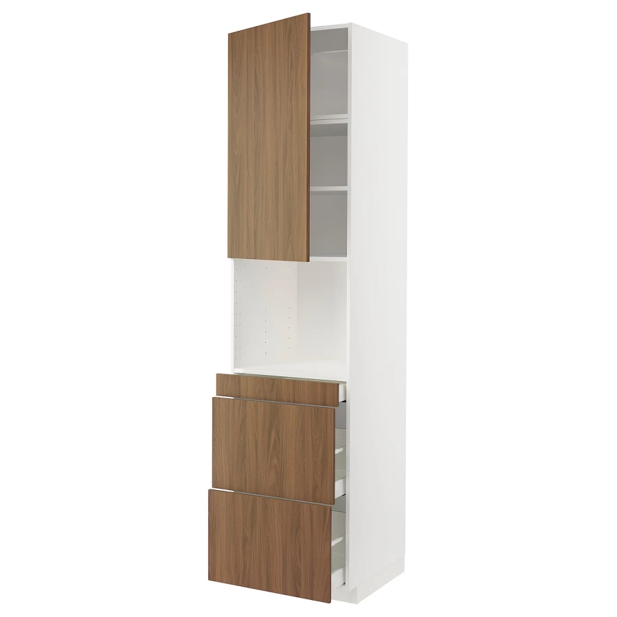 Высокий шкаф с ящиками - IKEA METOD/MAXIMERA/МЕТОД/МАКСИМЕРА ИКЕА, 240х60х60 см, белый/коричневый (изображение №1)