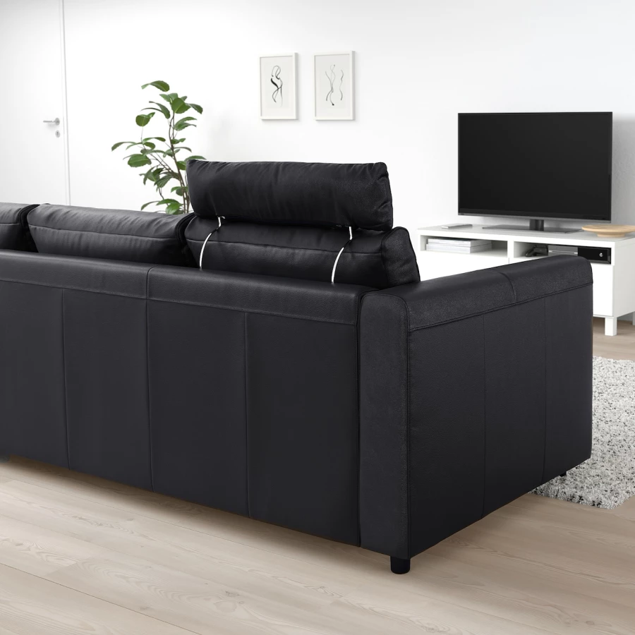 3-местный диван с подголовником - IKEA VIMLE, 241х98х80 см, черный, кожа, ВИМЛЕ ИКЕА (изображение №3)