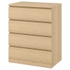 Комод с 4 ящиками - IKEA MALM, 80x100х48 см, дубовый шпон, беленый МАЛЬМ ИКЕА