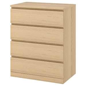 Комод с 4 ящиками - IKEA MALM МАЛЬМ ИКЕА, 80x100х48 см, дубовый шпон, беленый