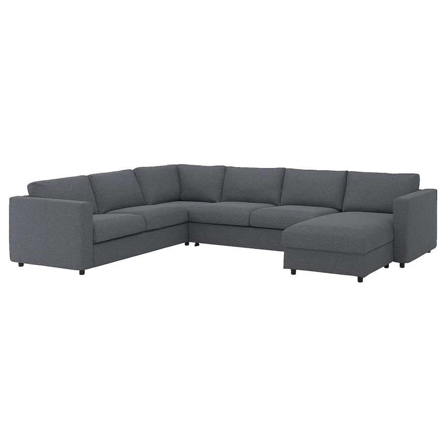 Угловой диван-кровать с шезлонгом - IKEA VIMLE/ВИМЛЕ ИКЕА, 249/349х83х164 см, темно-серый (изображение №1)