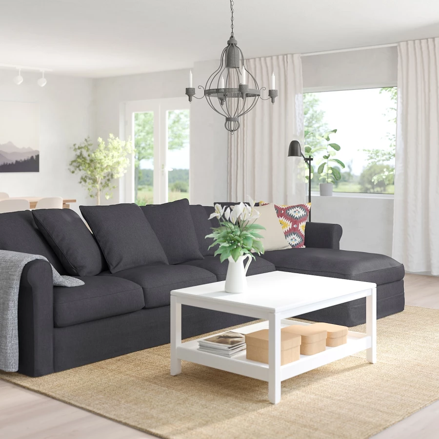 3-местный диван и козетка - IKEA GRÖNLID/GRONLID,  98x328см, синий/черный, ГРЕНЛИД ИКЕА (изображение №2)