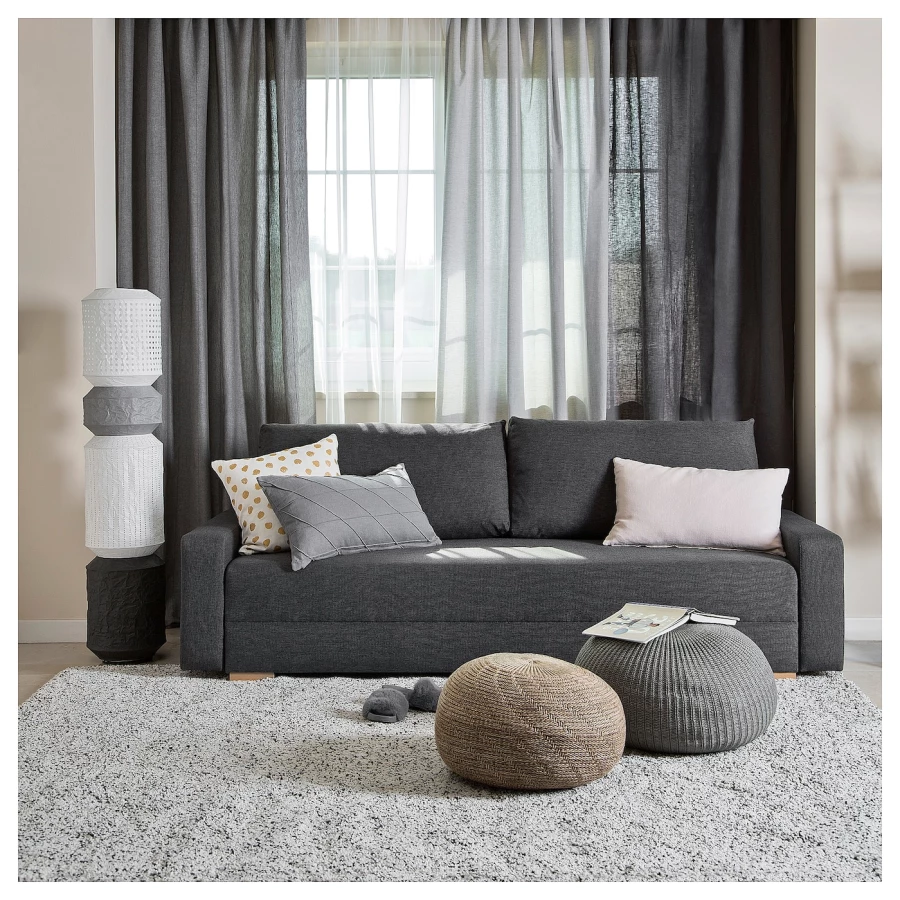 3-местный диван-кровать - IKEA GRÄLVIKEN/GRALVIKEN, 74x86x225см, темно-серый, ГРЭЛВИКЕН ИКЕА (изображение №2)