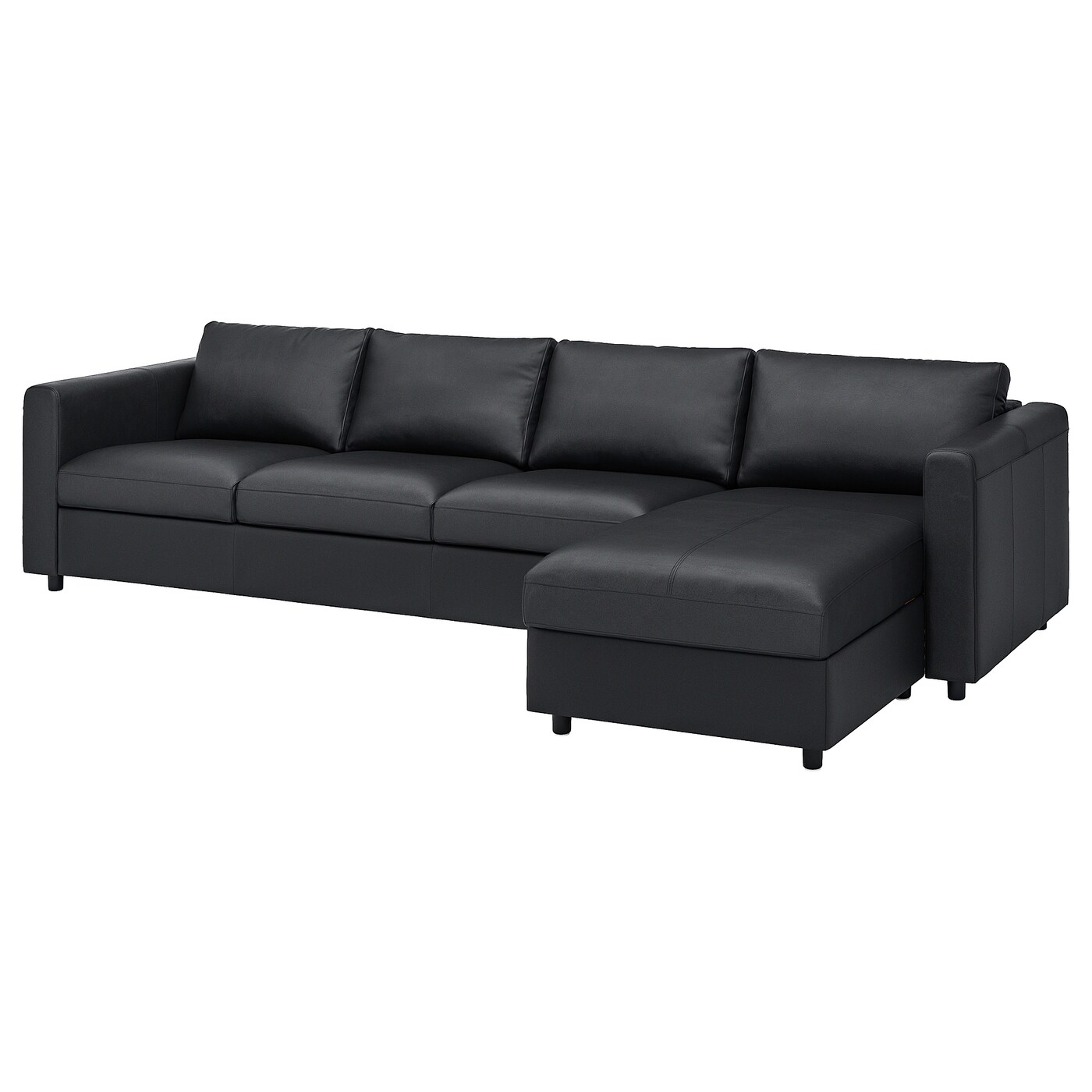 4-местный диван с шезлонгом - IKEA VIMLE, 322х98х80 см, черный, кожа, ВИМЛЕ ИКЕА