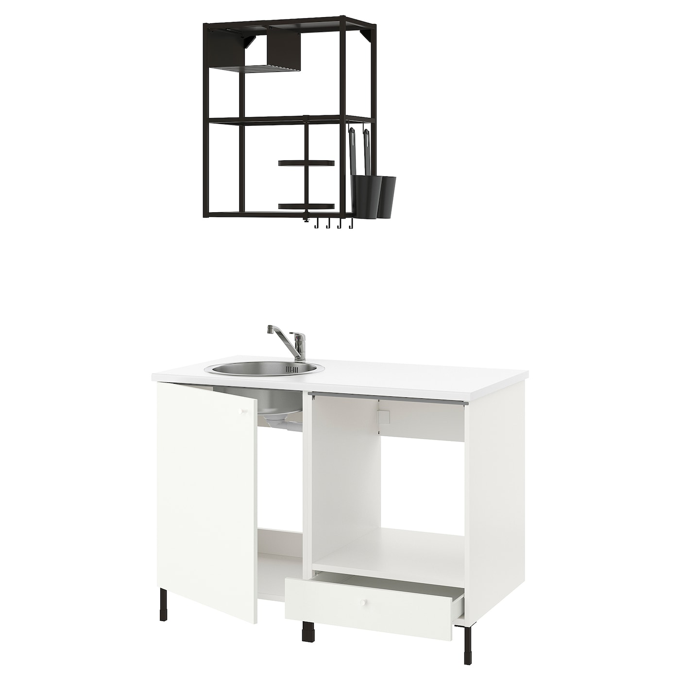 Кухонная комбинация для хранения -  ENHET  IKEA/ ЭНХЕТ ИКЕА, 123x63,5x222 см, белый/черный