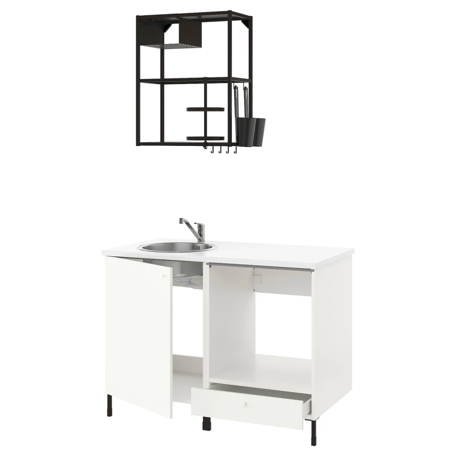 Кухонная комбинация для хранения -  ENHET  IKEA/ ЭНХЕТ ИКЕА, 123x63,5x222 см, белый/черный (изображение №1)