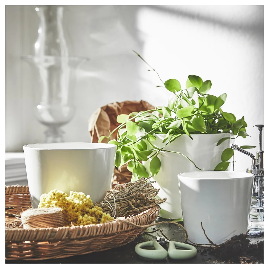 Горшок для растений - IKEA SOJABÖNA/SOJABONA, 12 см, белый, СОЯБОНА ИКЕА (изображение №3)