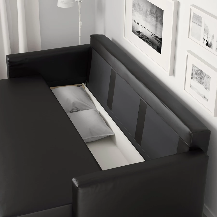 Диван трехместный - IKEA FRIHETEN/ФРИХЕТЕН ИКЕА, 83х105х225 см, черный (изображение №8)