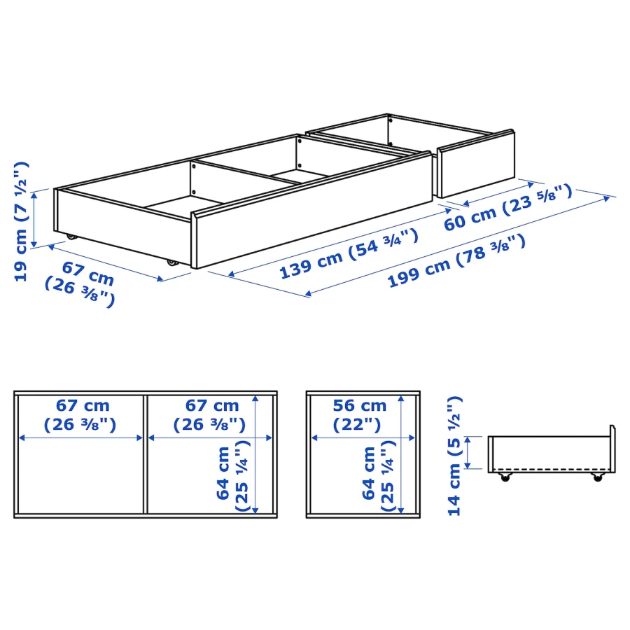 Ящик для каркаса кровати - IKEA SONGESAND/СОНГЕСАНД ИКЕА, 23х67х199 см, белый (изображение №5)