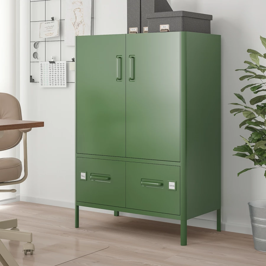 Шкаф с дверцами и ящиками - IKEA IDÅSEN/IDASEN/ИДОСЕН ИКЕА, 119х47х80 см, зеленый (изображение №6)