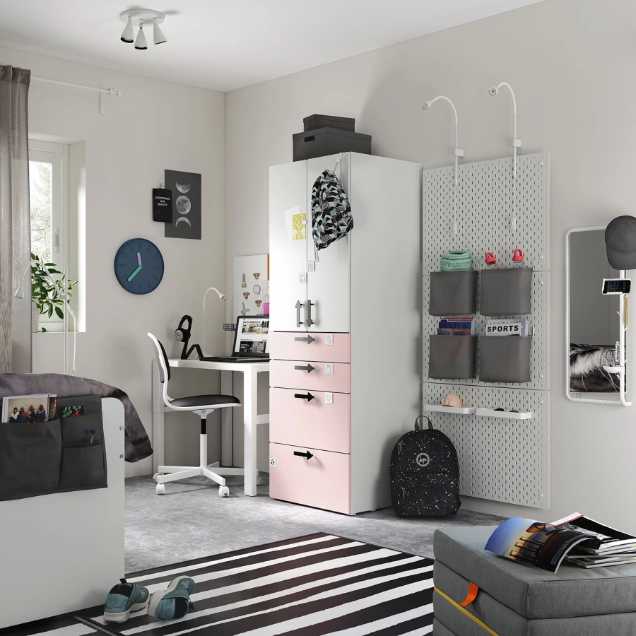 Шкаф детский - IKEA PLATSA/SMÅSTAD/SMASTAD, 60x57x181 см, белый/розовый, ИКЕА (изображение №8)