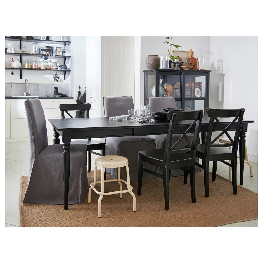 Раздвижной обеденный стол - IKEA INGATORP, 215/155х87х74 см, черный, ИНГАТОРП ИКЕА (изображение №4)