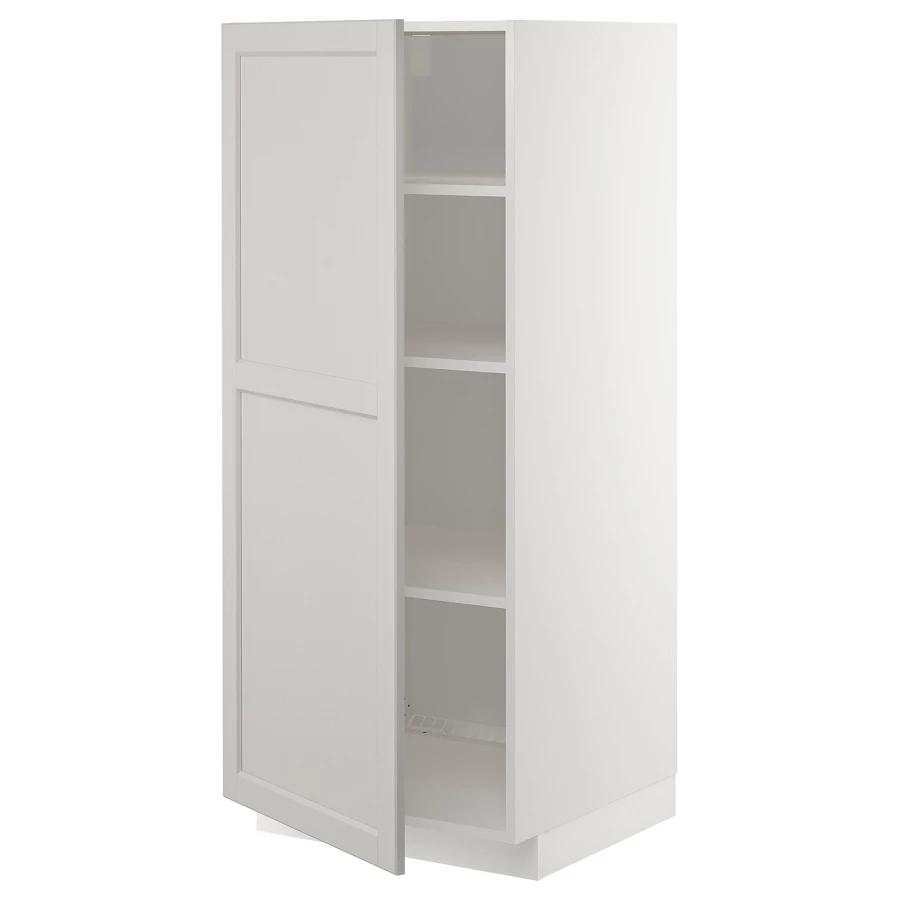 Высокий кухонный шкаф с полками - IKEA METOD/МЕТОД ИКЕА, 140х60х60 см, белый/серый (изображение №1)