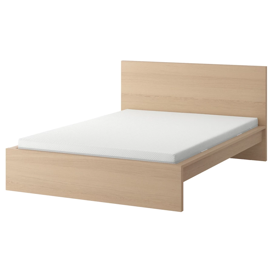 Кровать - IKEA MALM, 200х160 см, матрас средне-жесткий, под беленый дуб, МАЛЬМ ИКЕА (изображение №1)