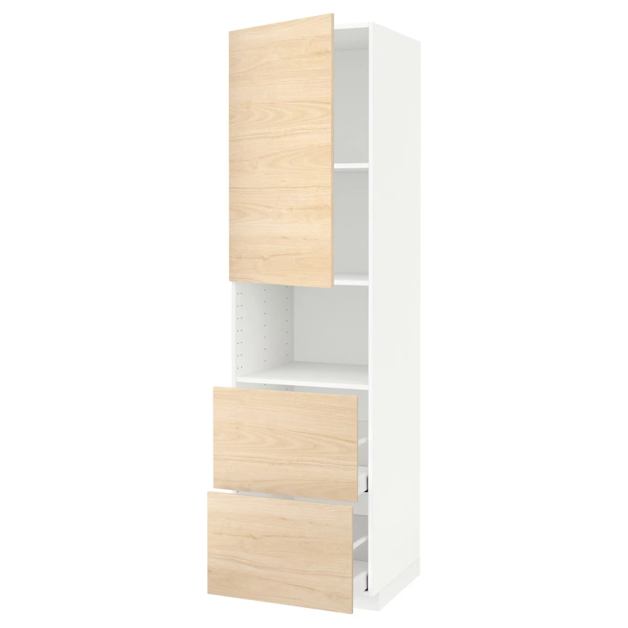 Высокий шкаф с ящиками - IKEA METOD/MAXIMERA/МЕТОД/МАКСИМЕРА ИКЕА, 220х60х60 см, белый/под беленый дуб (изображение №1)