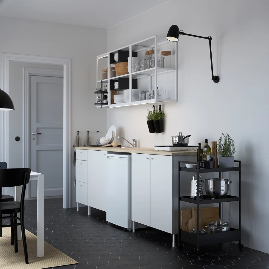 Кухонная комбинация для хранения - ENHET  IKEA/ ЭНХЕТ ИКЕА, 243х63,5х222 см, белый/бежевый (изображение №2)