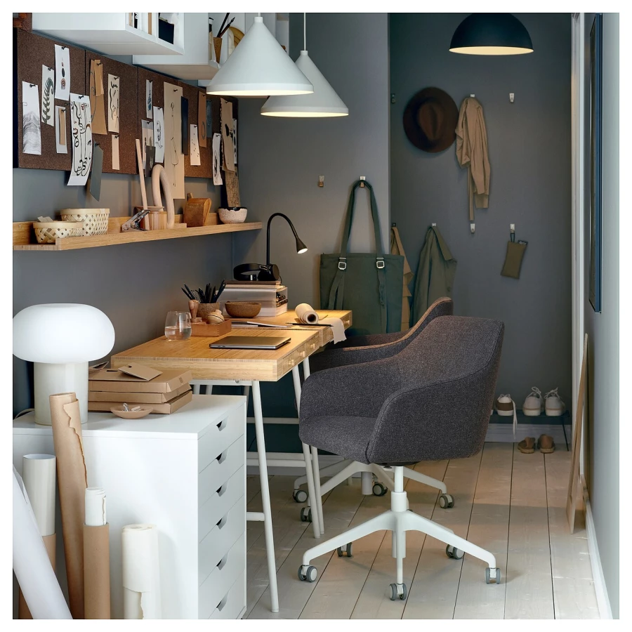 Офисный стул - IKEA TOSSBERG/LÅNGFJÄLL/LANGFJALL/ТОССБЕРГ/ЛОНГФЬЕЛЛЬ ИКЕА, 67х57х67 см, темно-серый (изображение №3)