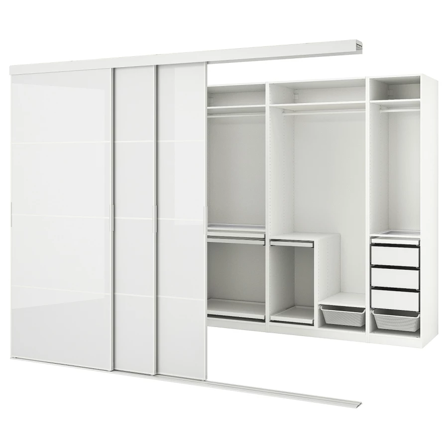 Гардероб с раздвижными дверями - IKEA SKYTTA/PAX/СКЮТТА/ПАКС ИКЕА, 160х301х240 см, белый (изображение №1)