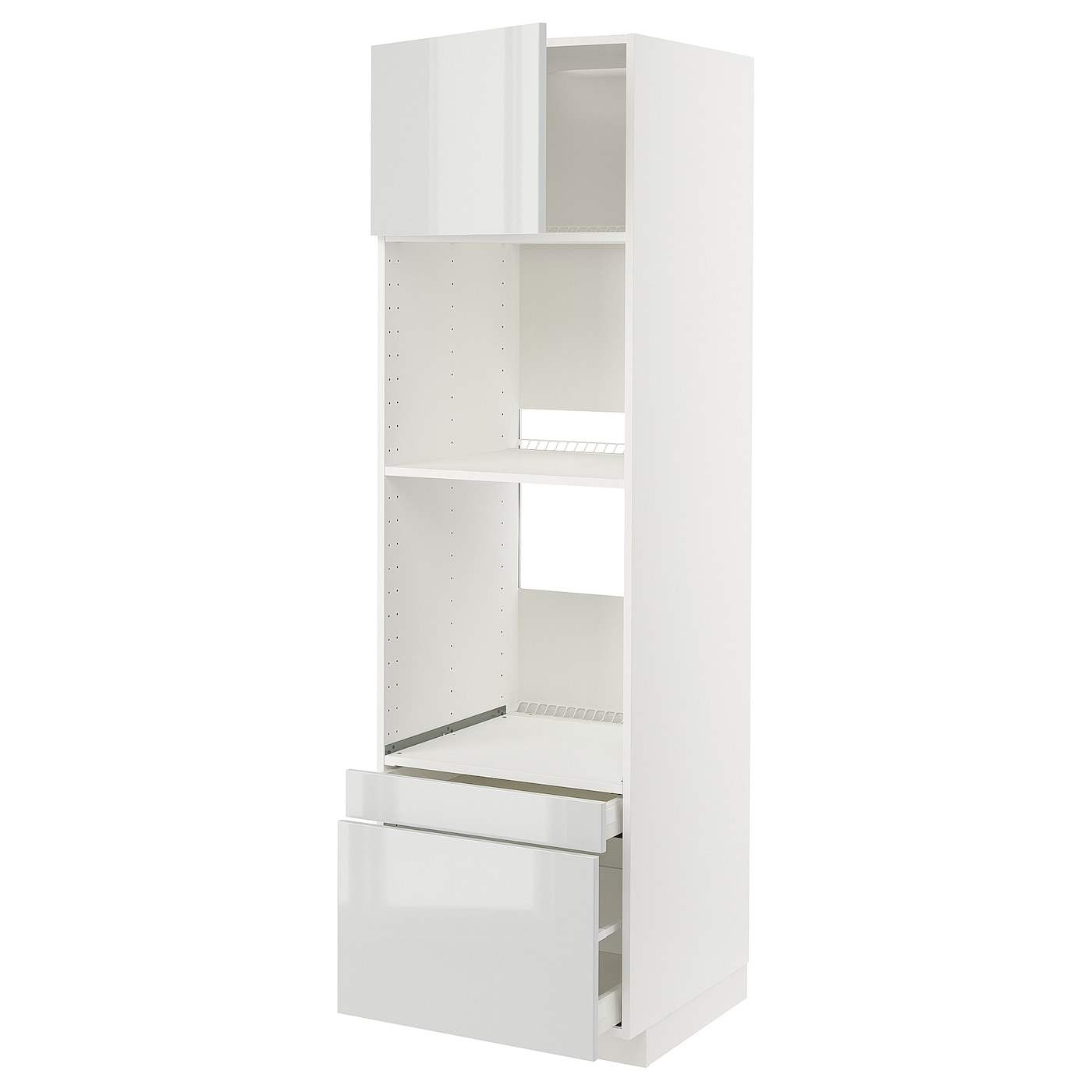 Высокий шкаф с ящиками - IKEA METOD/MAXIMERA/МЕТОД/МАКСИМЕРА ИКЕА, 200х60х60 см, белый/светло-серый глянцевый