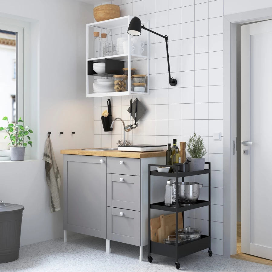 Комбинация шкафов для прачечной и кухни - ENHET  IKEA/ ЭНХЕТ ИКЕА, 103x63,5x222 см, белый/серый/бежевый (изображение №2)