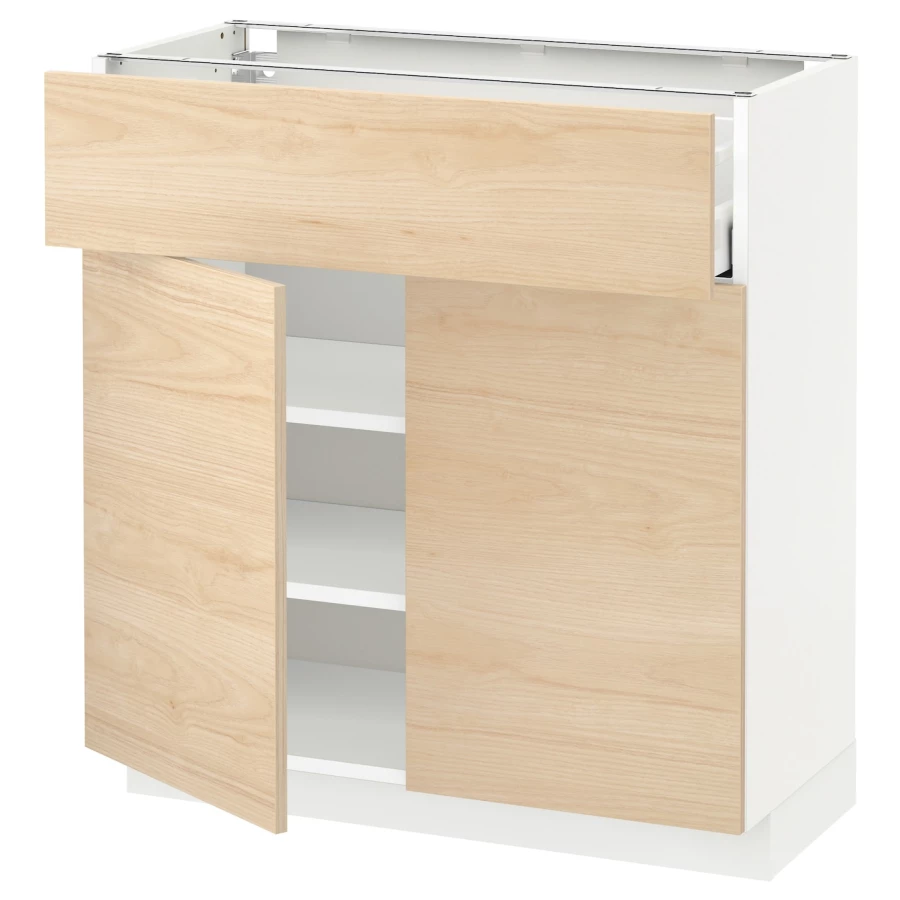 Напольный кухонный шкаф  - IKEA METOD MAXIMERA, 80x37x80см, белый/светло-коричневый, МЕТОД МАКСИМЕРА ИКЕА (изображение №1)