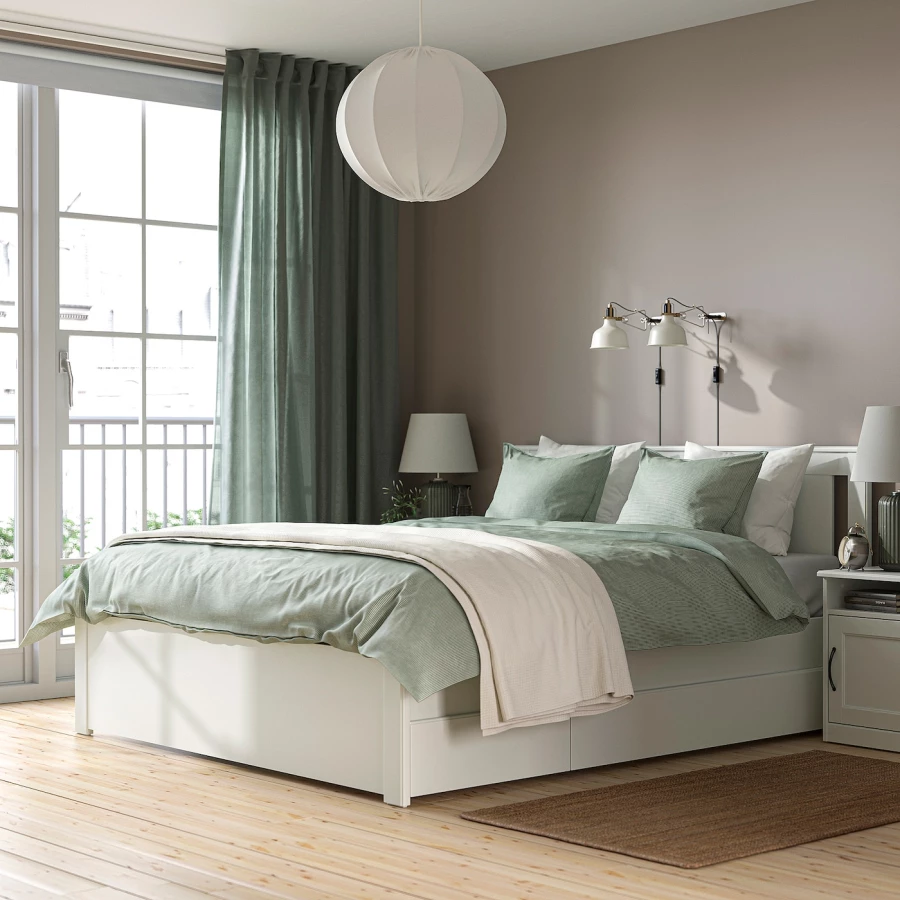 Каркас кровати с 4 ящиками для хранения - IKEA SONGESAND, 200х160 см, белый, СОНГЕСАНД ИКЕА (изображение №5)
